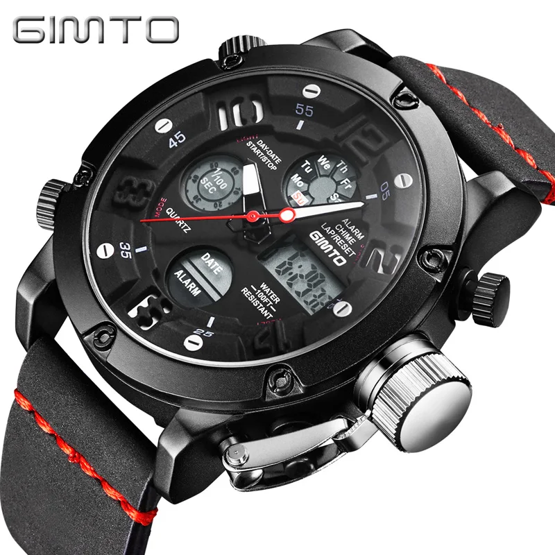 

GIMTO Brand Luxury Digital Sport Watch Men LED Dual Display Quartz Watch for Men Multifunction Male Clock Men Wristwatches Saat