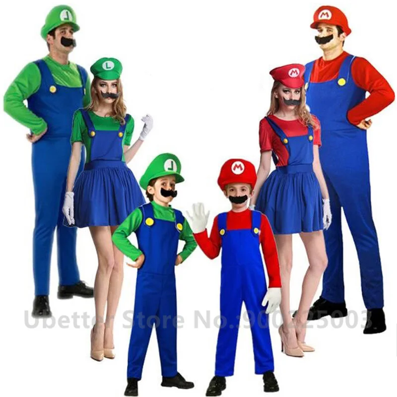 Halloween Cosplay Super Mario Bros Costume For Kids Adults Funny Party Wear Cute Plumber Mario Luigi Set Children Clothes C011