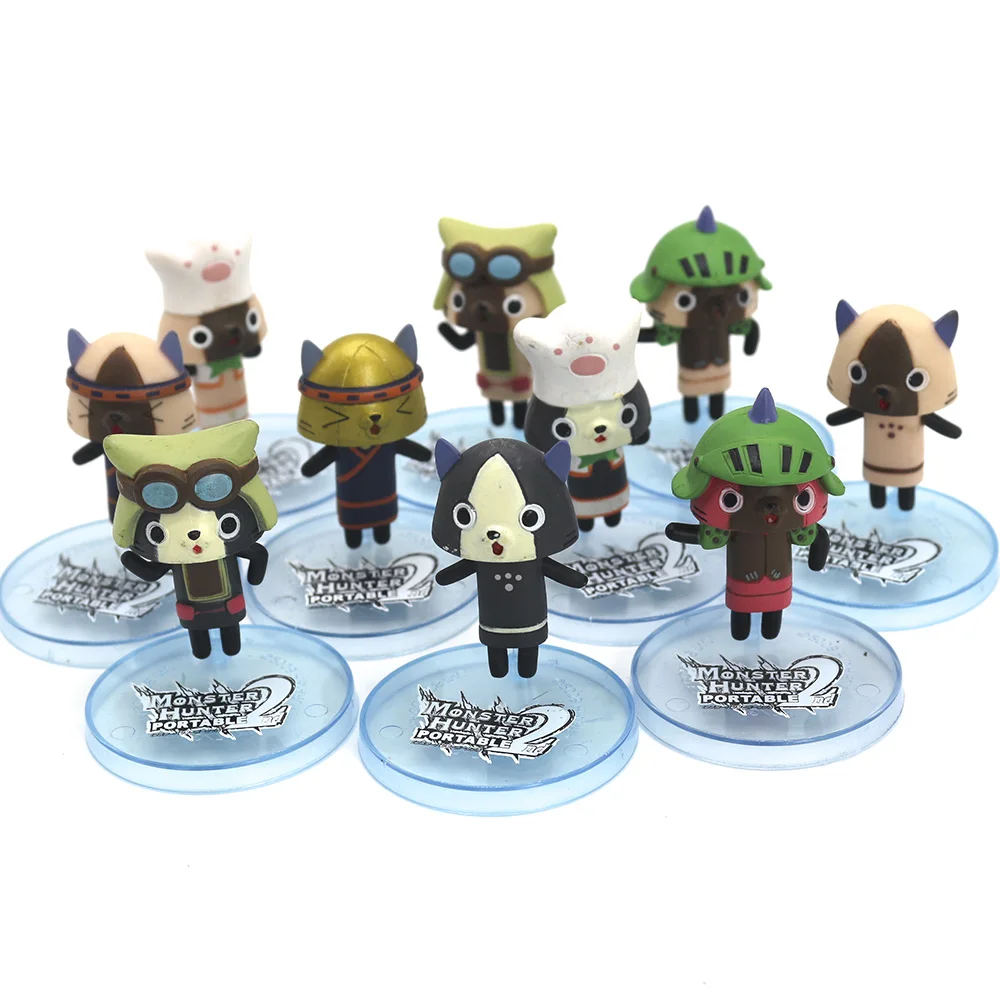 

10 Pcs/set Monster Hunter World Portable 2 Felynes Action Figure Monsters Cat Warrior Models Collectile Toys Gifts