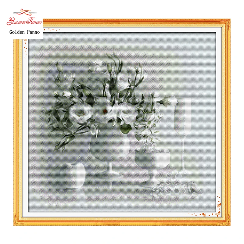 

Golden Panno,White Vase Patterns Counted Cross Stitch 11CT 14CT Cross Stitch Sets flowers Chinese Cross-stitch Embroidery 1122