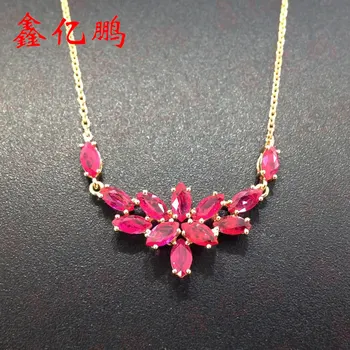 

18 k gold inlaid natural ruby necklace female 2.2 carats