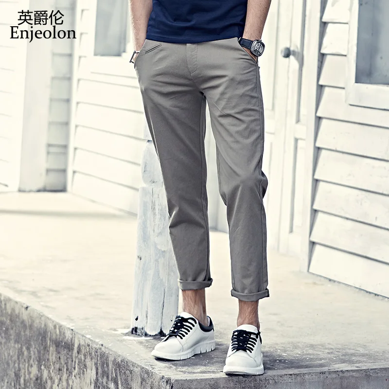 Goedkoop Enjeolon merk lange broek potlood broek mannen hoge kwaliteit lange casual broek 4 kleur Straight mannetjes mode Causale kleding K6237