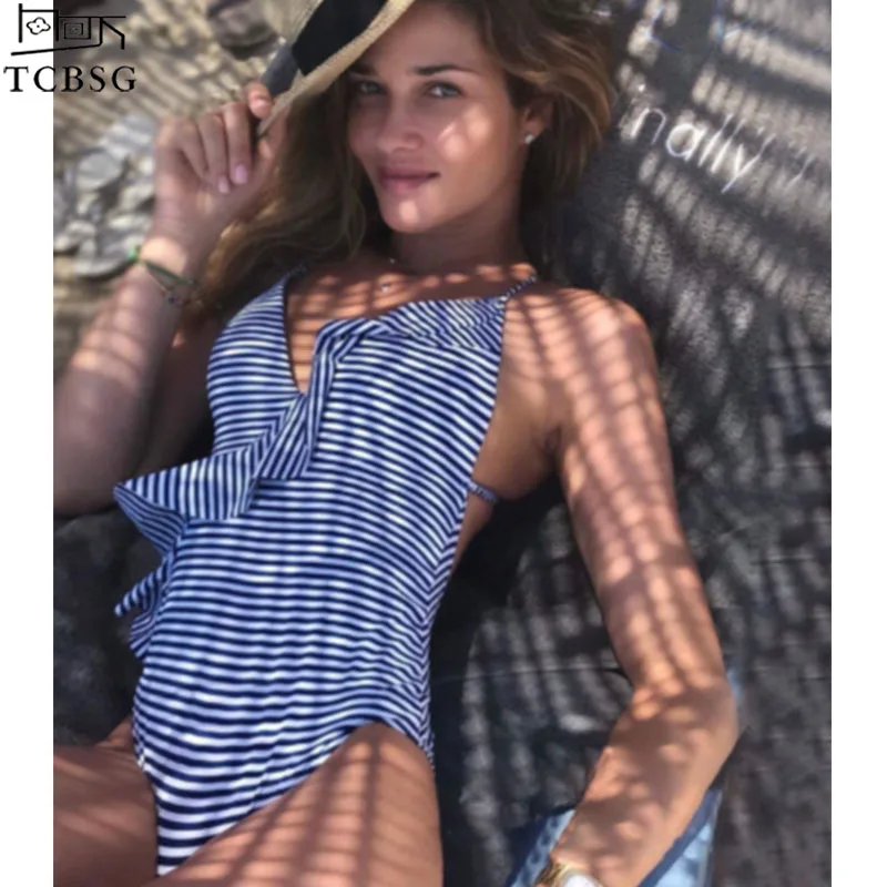TCBSG цельный ремешок для купальника Монокини боди сексуальный полосатый Женский пуш-ап Мягкий женский купальник пляжный купальный костюм XL