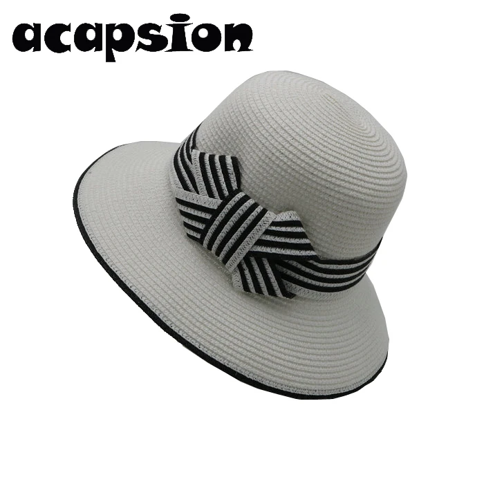 

Acapsion White Straw Hat Bucket Floppy Bow Knot Bucket Bowler Panama Beach Hat For Women Chapeau Femme Mariage sombrero mujer