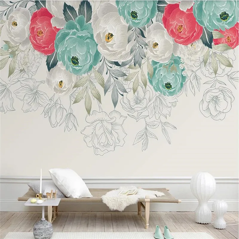 Custom wallpaper murals rural style hand-painted peony simple TV background high-grade silk material Custom wallpaper murals rural style hand-painted peony simple TV background high-grade silk material