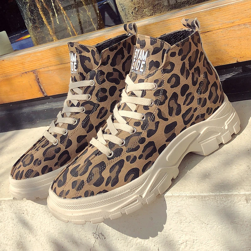 

Sexy Leopard Women Boots 2019 Summer Ankle Botte Femme Air Mesh Botines Mujer Lace Up Sapatos Mulher Rubber Platform Sneakers