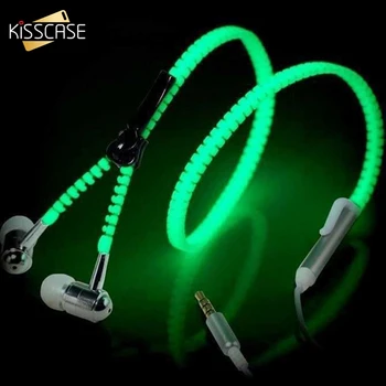 

KISSCASE Luminous Sport Earphones 3.5mm In-ear Earbuds Colorful Zipper Wire Sporting Earphone Hi-Fi Headset fone de ouvido