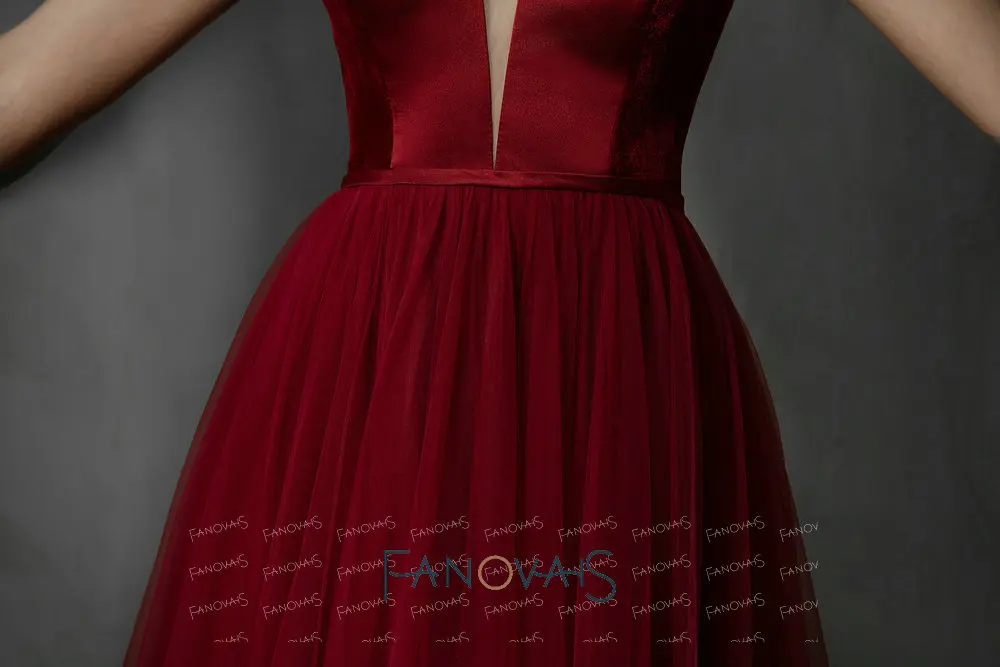 &quotБордовые вечерние платья бархат Tulle выпускного вечера vestidos de fiesta noche 2019