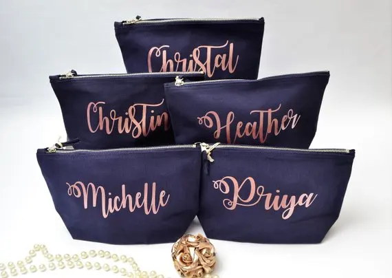 

customize navy Bridesmaid Bags Maid of Honor Gift Bag Bridal Party Gift Bag Bride Makeup comestic Bags pouches partygifts