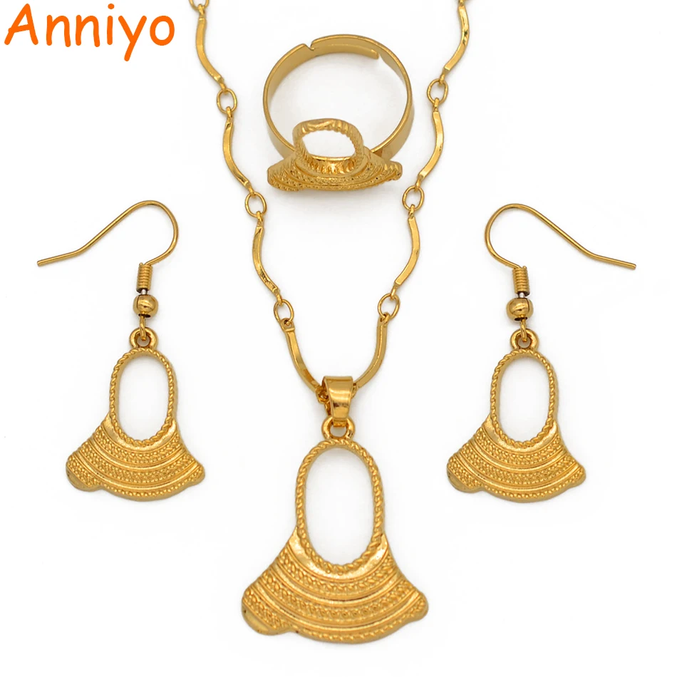 Anniyo Gold Color PNG Bilum Pendant Necklaces Earrings Ring Jewellery Women,Papua New Guinea Style Bilum Jewelry Gifts #016516