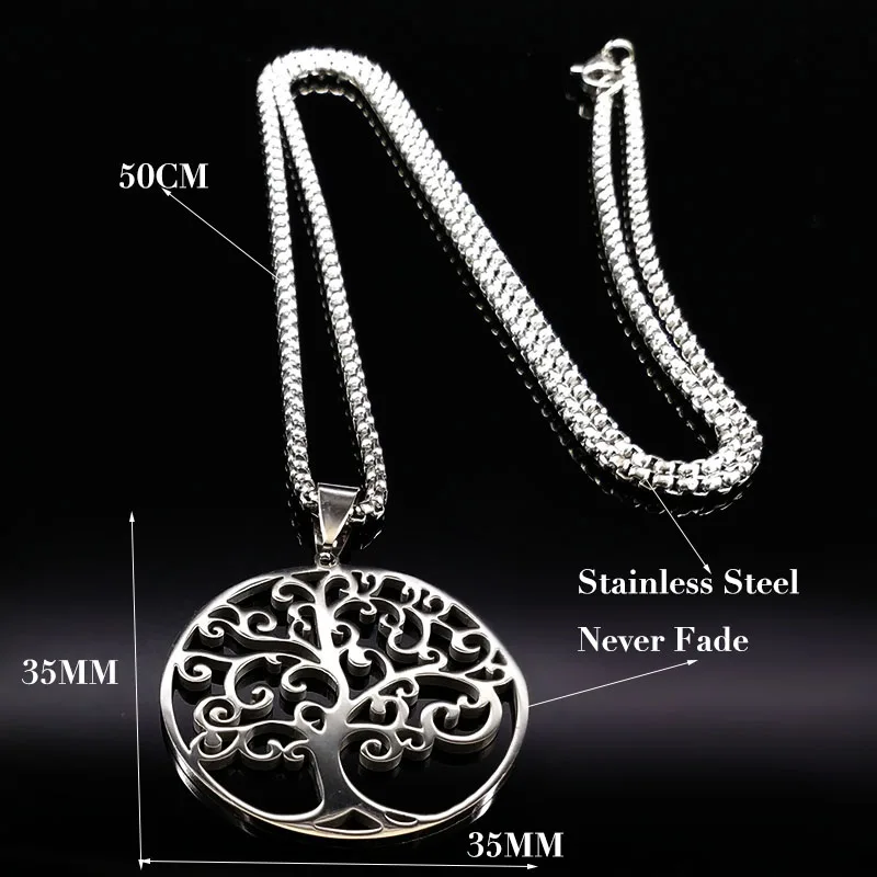 Мода Дерево жизни ожерелье из нержавеющей стали для женщин Серебряный цвет драгоценное ожерелье bisuteria mujer N18065