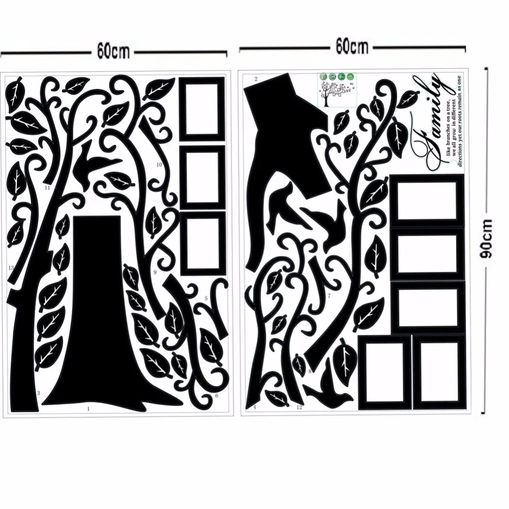hight quality 60x90cmx2pieces removable wall sticker wall art decals family tree photo album