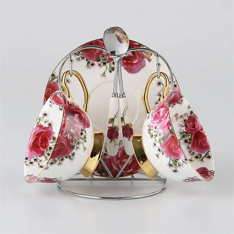 Bone China Noble Porcelain Tea Cups Ceramic Pot Jug Jar Cup Saucer Set