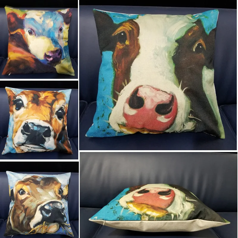 

Cattle Cows Head Printed Cushion Cover Cotton Linen Square Pillow Cover Bedroom Home Living Decor Textile 45x45cm