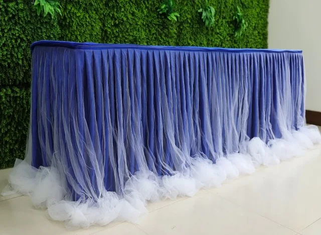 Chiffon Organza Wedding Table Skirt for Table Cloth Party Wedding Birthday Party Baby Shower Banquet Decoration Table Skirting - Цвет: royal blue2