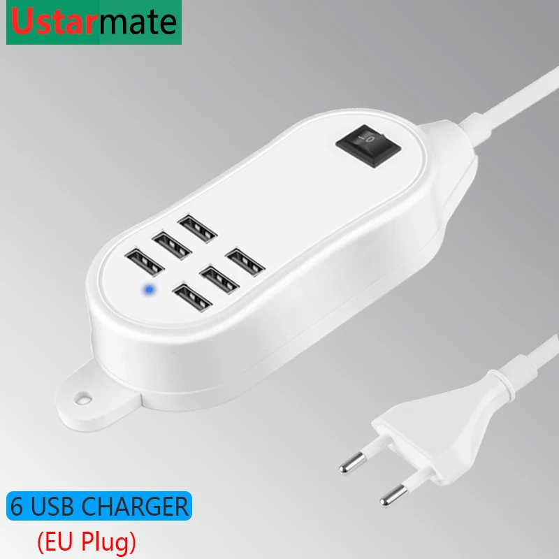 

6 USB Charger Dock Smartphone Fast Charging for iPhone Samsung iPad Xiaomi Phone Chargers Adapter EU Plug Travel Charger Desktop