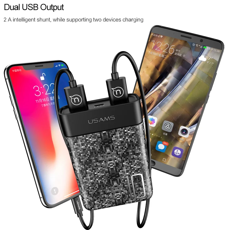 USAMS 10000mAh Power Bank Dual USB Powerbank Portable Phone Chargers External Battery USB Charger banks