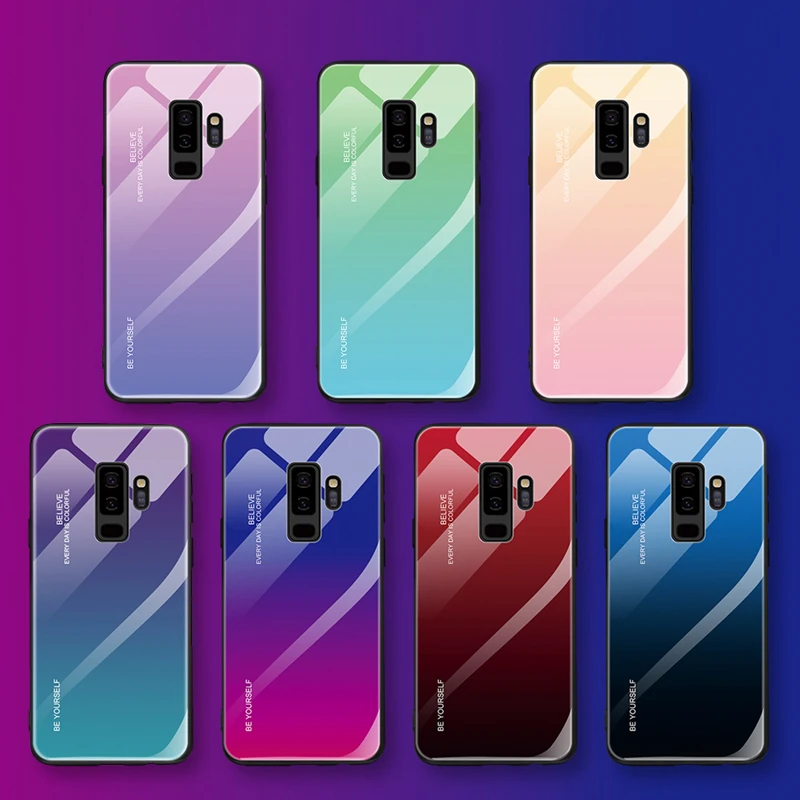 

Gradient Tempered Glass Cover Case For Samsung Galaxy Note 8 9 S8 S9 J4 J6 Plus A7 2018 Phone Housing For Samsung A7 2018 Case