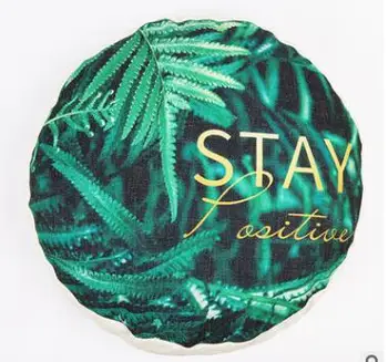 

cotton linen green leaves round shaped pillowcase futon pillow case office sofa lumbar cushion cover indoor round cover