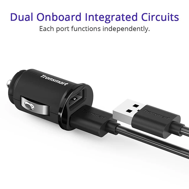 Tronsmart C24 Two Ports USB Car Charger VoltiQ Car-charger Phone Fast Charger USB Adapter Short Circuit Protection CE FCC RoHS