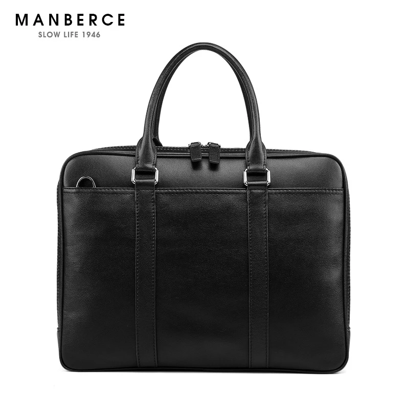 MANBERCE Simple Famous Brand Business Men Briefcase Bag Luxury Leather
