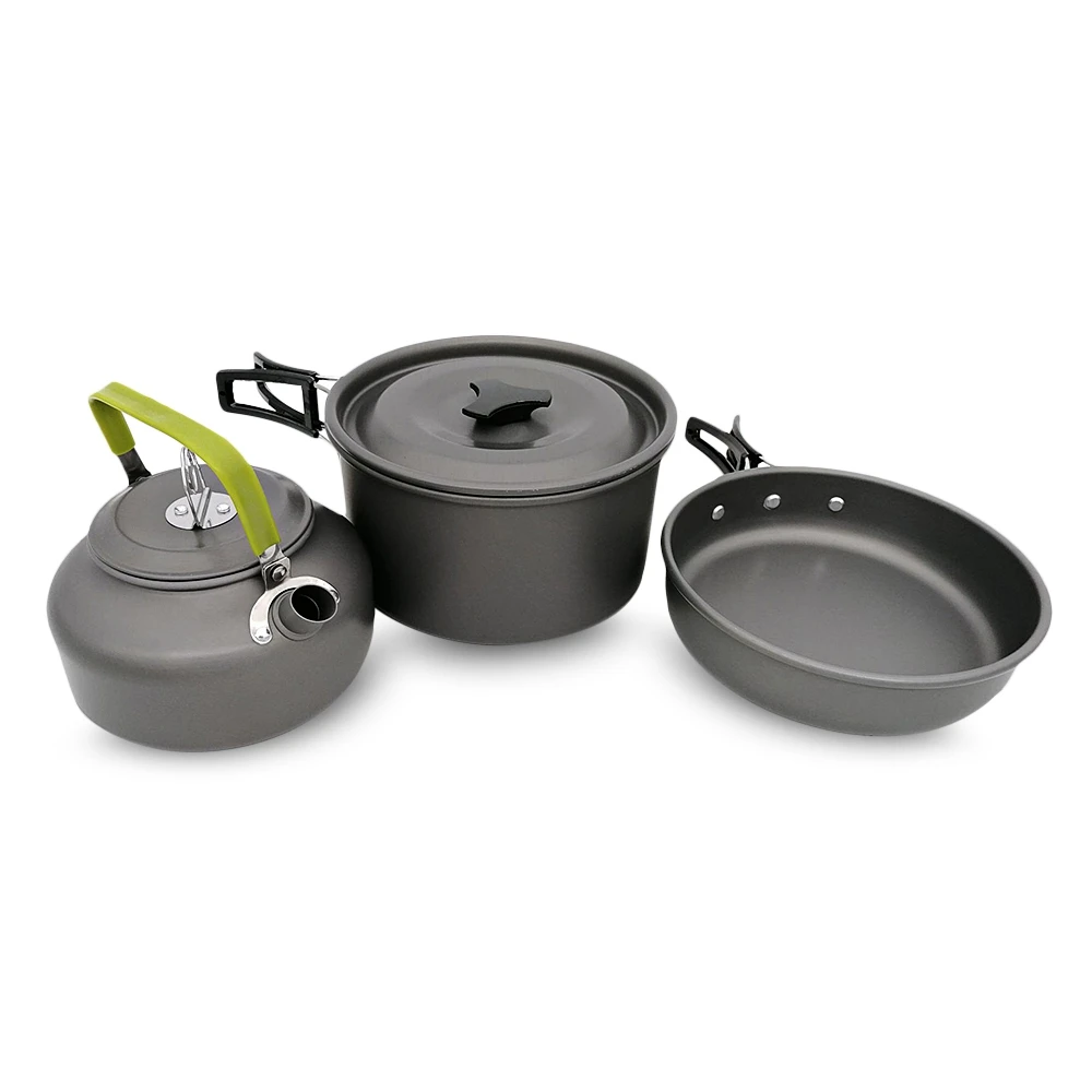 Portable 3 People Non-stick Pots Pans Outdoor Camping Hiking Cooking Set Cookware Travel Tableware with Teacup Folding Tableware (1)