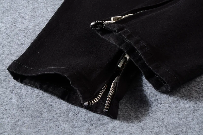 American Streetwear Fashion Men Jeans Black Color Skinny Jeans Ankle Zipper Knee Fray Hole Ripped Jeans Men Hip Hop Jeans homme