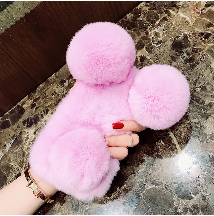 

Hot 3D Panda Bear Real Rex Rabbit Fur Ear Plush Furry Case for Samsung Galaxy Note 10 Plus A10 A20 A20E A30 A40 A50 A70 Fundas