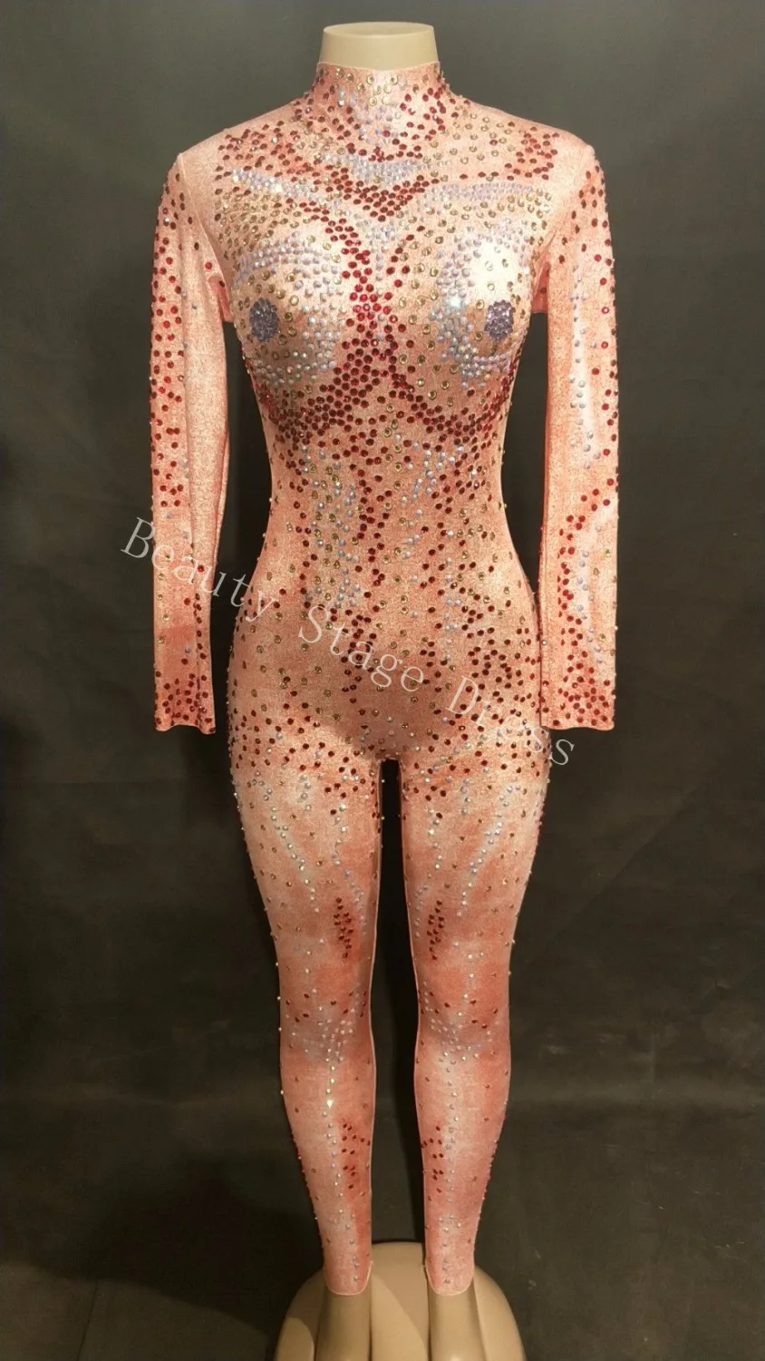 

Rhinestones Mesh Sparkly Jumpsuit Women's See Through Singer Dance Wear Birthday Celebrate Sexy Perspective Prom Festival Outfit