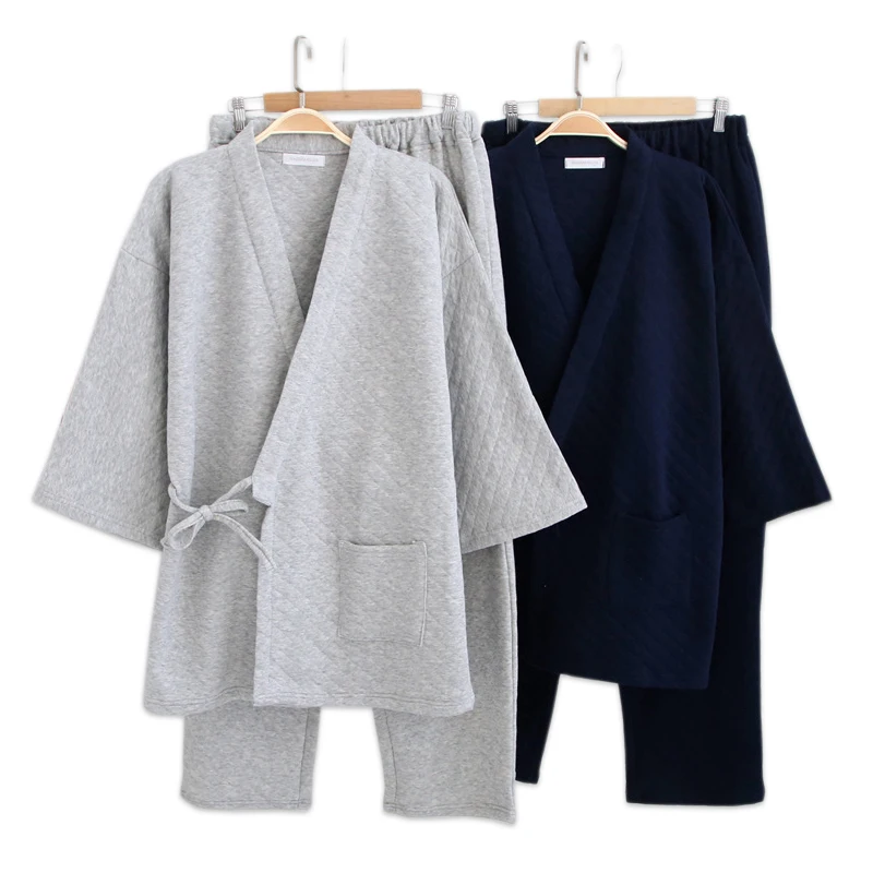 Зимние теплые кимоно для влюбленных, халаты, пижамные комплекты для мужчин и женщин, японские, с длинным рукавом, утепленные, хлопок, парные халаты, комплекты платьев
