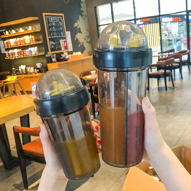 

Creative Water Bottle Double Cell Double Straw Drinks Bottles for Students Children Lovers Gift