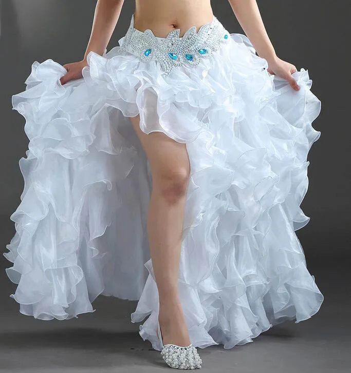 DJGRSTER Женская племенная юбка для танца живота 12 цветов женские длинные цыганские юбки льняная практика танца живота/платье для выступлений - Цвет: White