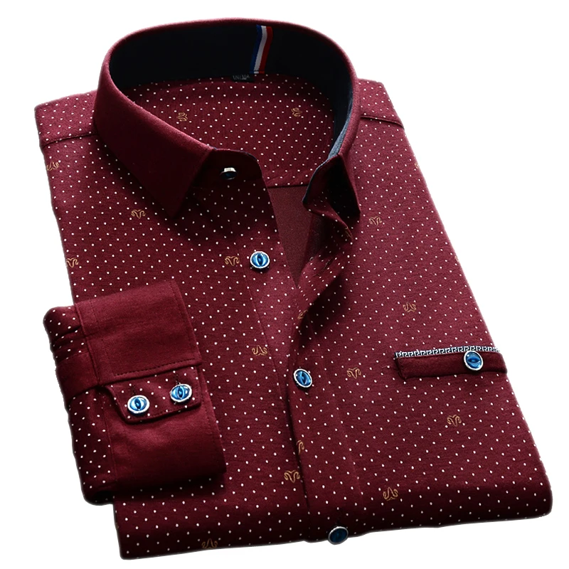 

SALE Floral Men Shirts Long Sleeve Cotton and Spandex Business Male Casual Shirts Polka Dot Camisa Masculina Chemise Homme