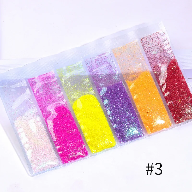 6 Patterns/Bag Holographic Nail Glitter Sequins Powder Mixed Size Nail Pigment Dust Colorful Flakes 3D Nail Art Decoration DIY