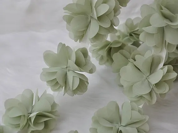 

green chiffon rosette trim, chic rosette, fabric flowers, wedding decors