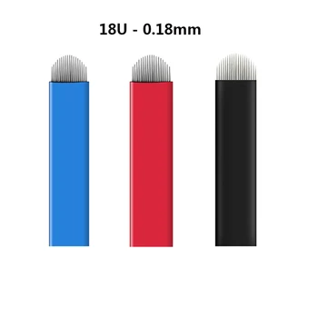 

500pcs 0.18mm Agulhas Lamina Para Tebori Flex Microblading Needles Pins 3 color 18 U Shape Tattoo Blades for Manual Eyebrow Pen