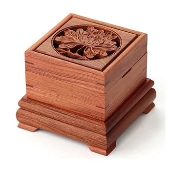 

Redwood crafts African rosewood hollow carved peony dish incense censer with incense box wholesale Square