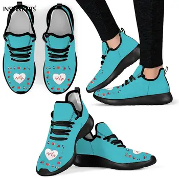 

INSTANTARTS Nurse Heart Print Woman Running Shoes Lightweight Summer Flying Woven Shoes Outdoor Mesh Knit Sneakers Blue Black