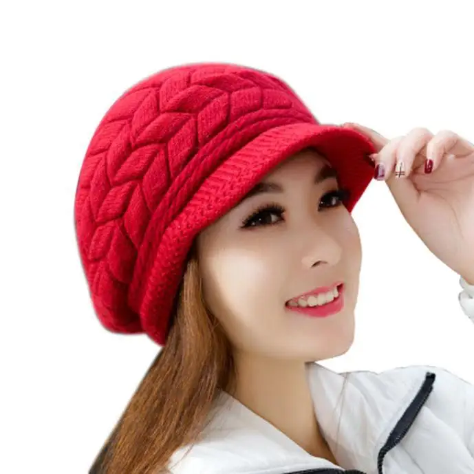 Новая женская зимняя шапка, теплые шапки, флисовые вязаные шапки для женщин, шапка с кроличьим мехом, осенняя и зимняя модная женская шляпа#15 - Цвет: Watermelon Red