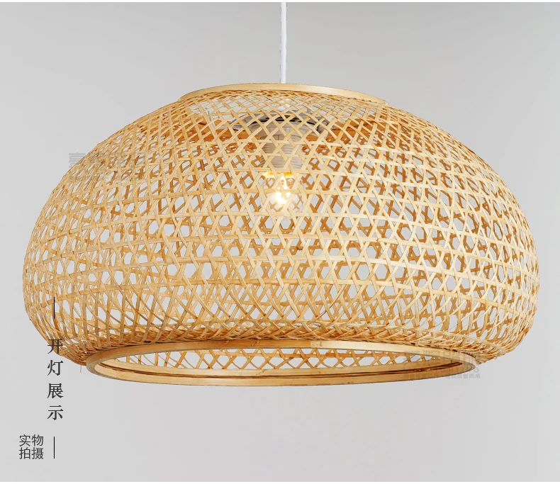 Round Bamboo Wicker Rattan Shade Pendant Light Fixture Nordic Scandinavian Rustic Japanese Hanging Ceiling Lamp E27 Bulb 220V