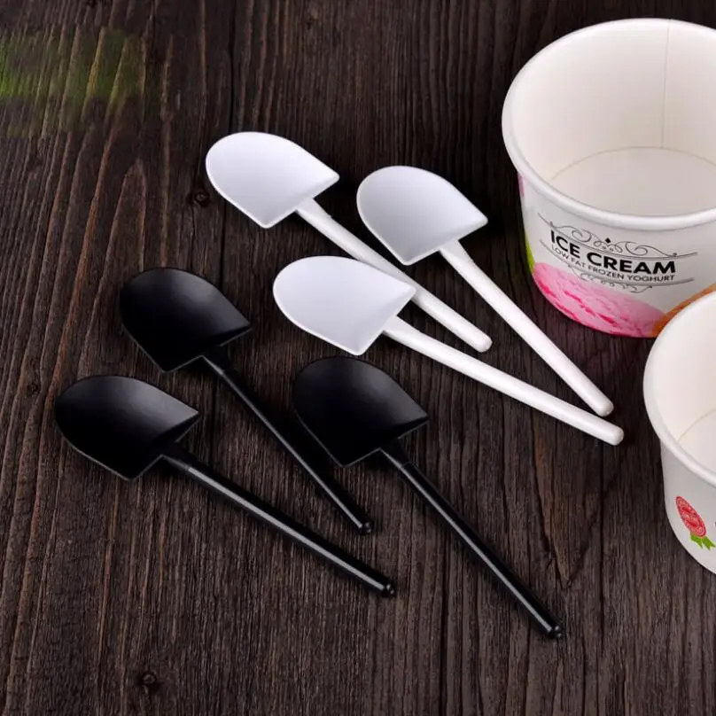 Disposable Potted Pure Black White Ice Cream Scoop Shovel Small Potted