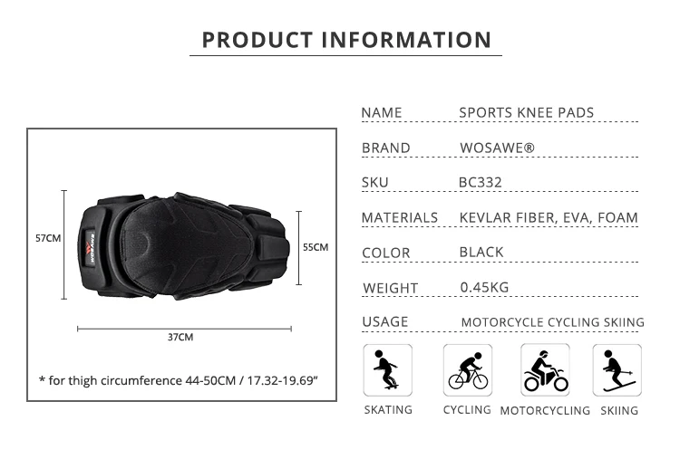WOSAWE, Регулируемые Наколенники для мотокросса, езды на велосипеде, катания на коньках, катания на лыжах, наколенники, черные наколенники