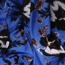 1 метр синяя Роза с большим цветочным принтом мягкая шелковая атласная ткань, летнее платье имитировать шелк атласная ткань, мягкий полиэстер сатин tissu