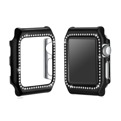 Алмазная крышка для Apple Watch Case 42 мм 38 мм iWatch band Crystal защитный чехол бампер Apple watch 3 2 1 Аксессуары - Цвет: black