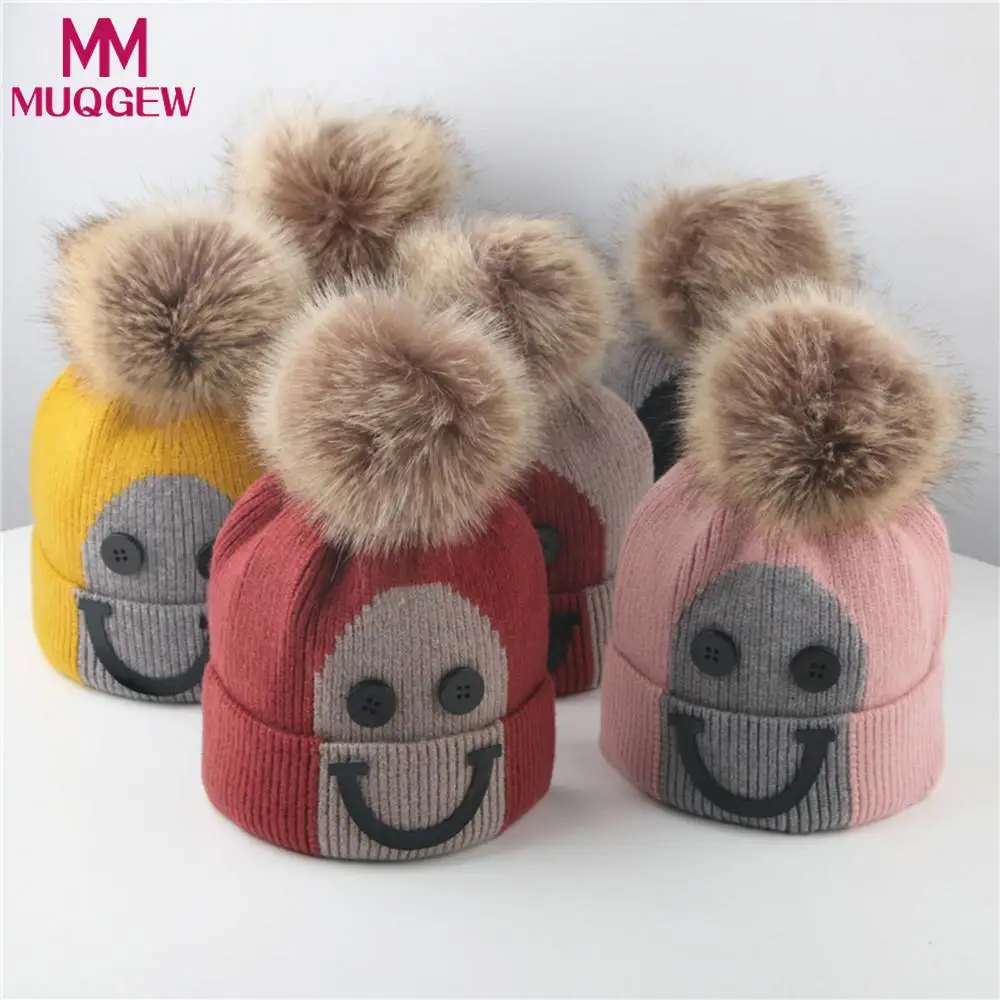 Cute 1pc Kid Toddler Girl Baby Winter Braid Crochet Knit Hat Beanie Hairball Cap