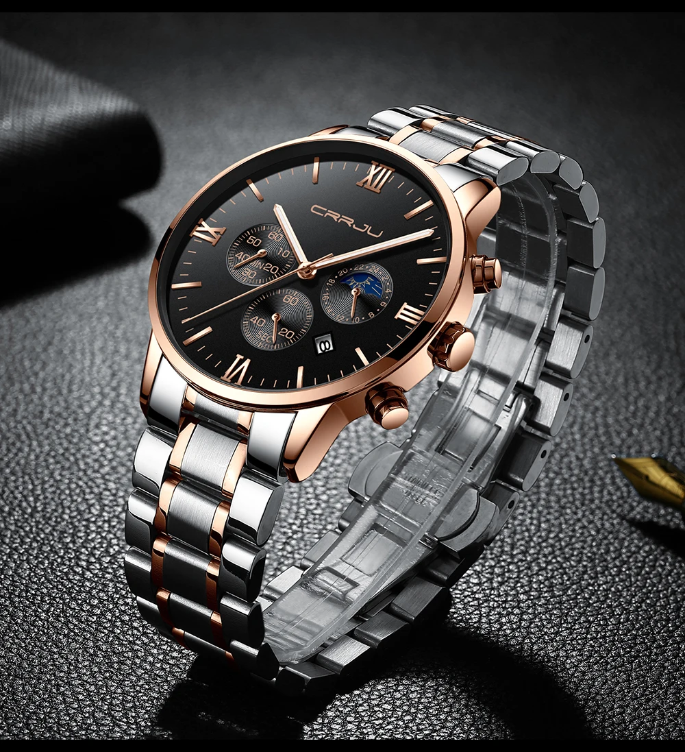 CRRJU Relogio Masculino мужские роскошные часы с полностью стальным корпусом Модные Спортивные кварцевые военные часы мужские многофункциональные часы водонепроницаемые