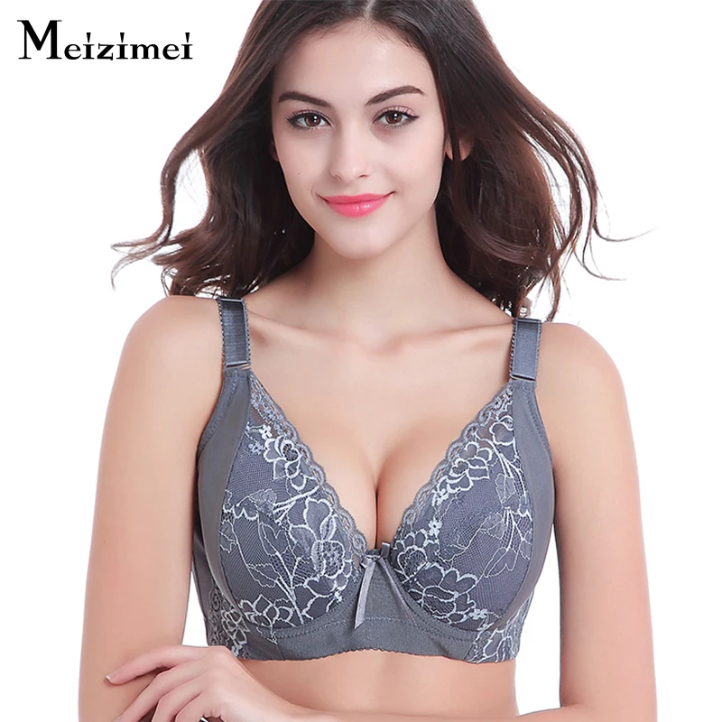 Meizimei plus size bra cotton women sexy lace push up wide bras side gathering large cup underwear lingerie soft bralette X3370