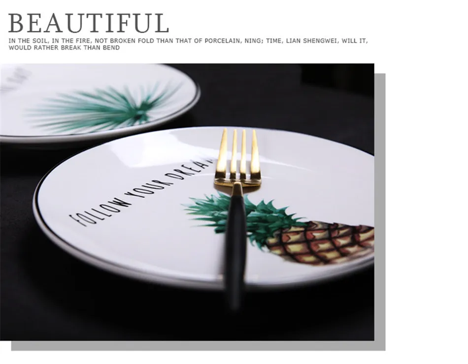 Cactus Pineapple Green Tropical Plant Ceramic Dishes Dinnerware Plate Bowl 8 inch Porcelain Dish Tableware Home Decorative Gift (11)