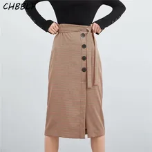 CHBBLF Женская шикарная клетчатая юбка миди faldas mujer эластичная талия Милая женская Повседневная модная юбка до середины икры BGB9071