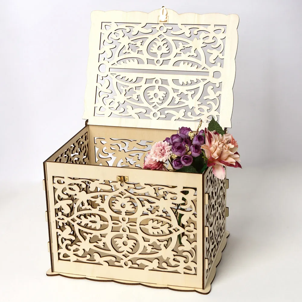 

DIY Wooden Wedding Card Box with Lock and Slot for Rustic Wedding Decoration DAG-ship